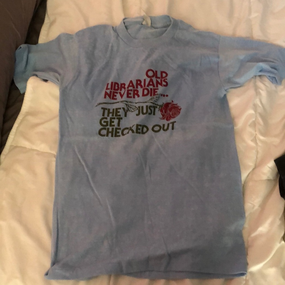 Vintage t-shirt librarian blue soft M hipster
